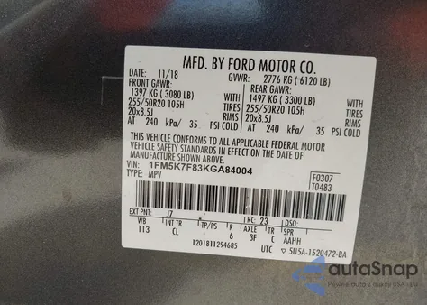 2019 Ford Explorer Limited z USA, uszkodzony, nr VIN 1FM5K7F83KGA84004